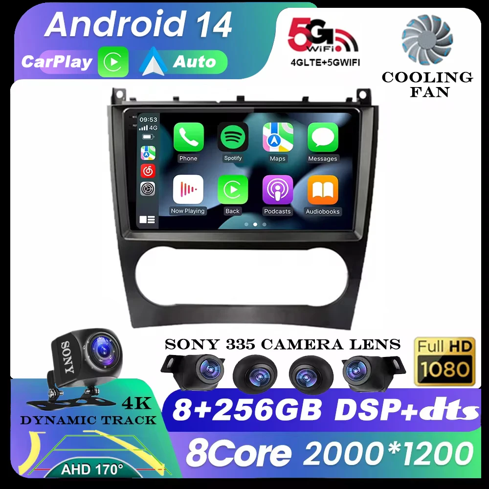 

Android 14 Auto Radio for Mercedes Benz C Class W203 2005-2009 C200 C230 C240 C320 C350 CLK W209 GPS Navigat 2 Din Player Stereo