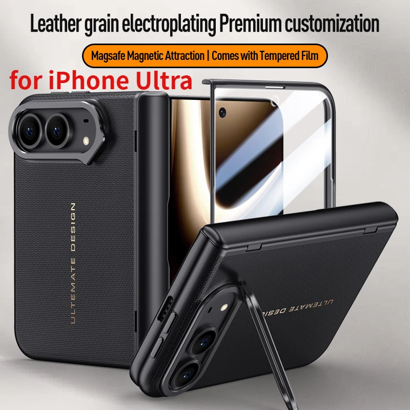 Business Ultra-Thin  Phone Case For iPhone Ultra Magnetic Bracket Center Shaft With Front Screen Touch Case, For iPhone Duo