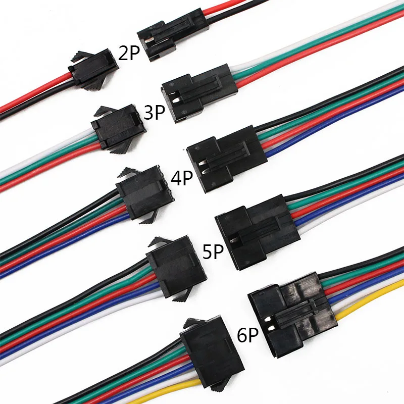 

10Pairs JST SM 2P 3P 4P 5P 6Pin Plug Socket Male to Female Wire Connector LED Strips Lamp Driver Connectors Quick Adaptr 22AWG