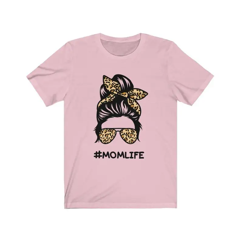 Mom Life T-shirt Messy Bun Glasses Leopard Print Messy Bun Gift For Mom Women 100% cotton T-shirt Short Sleeve Top Tees harajuku