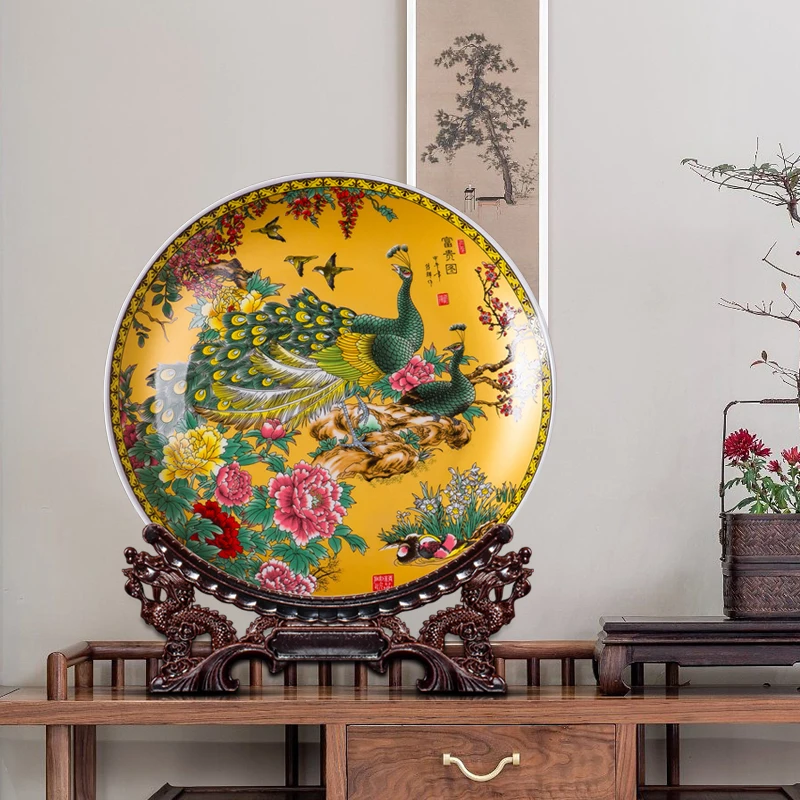 

20CM Chinese Style Ceramic Decorative Plate Arrangement Wobble Plate Living Room Entrance Ornaments Home Wedding Decorations