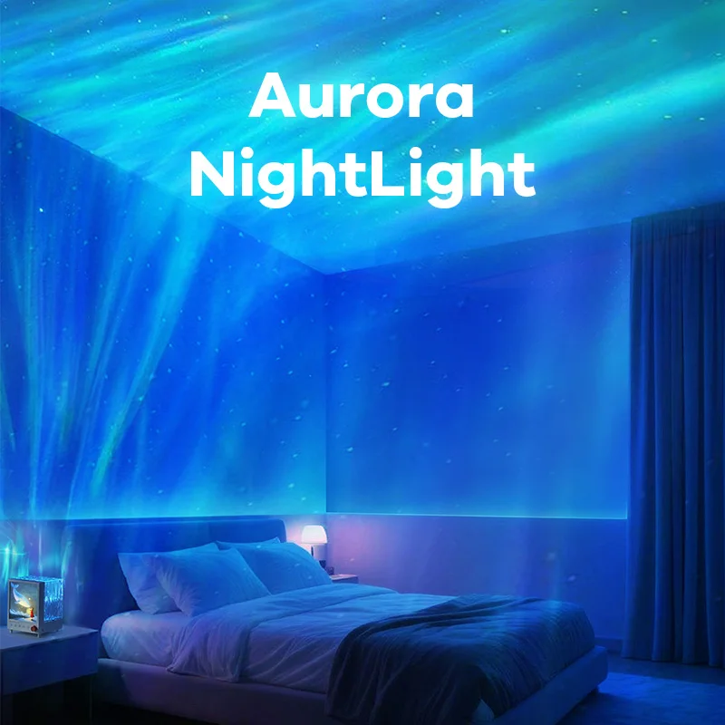 Lampu Proyektor Aurora Speaker Bluetooth 3-in-1, Lampu Malam Paus Proyeksi Gelombang Air, Kotak Harta Karun Lampu Malam LED USB untuk Dekorasi