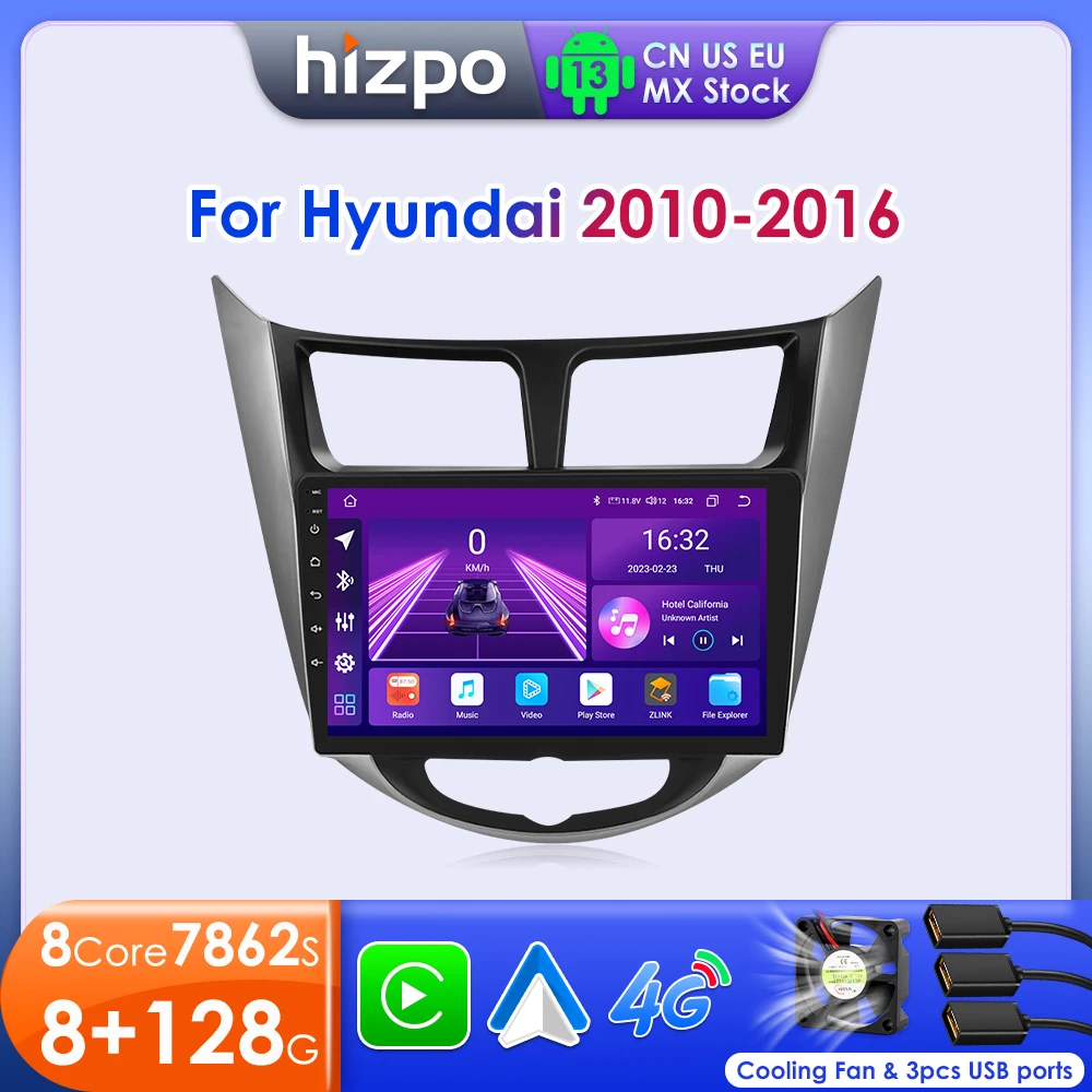 Hizpo Android Auto 2 Din For Hyundai Solaris Verna Accent 1 2010-2016 Car Radio Multimedia Video Player Carplay 4G WIFI GPS 7862