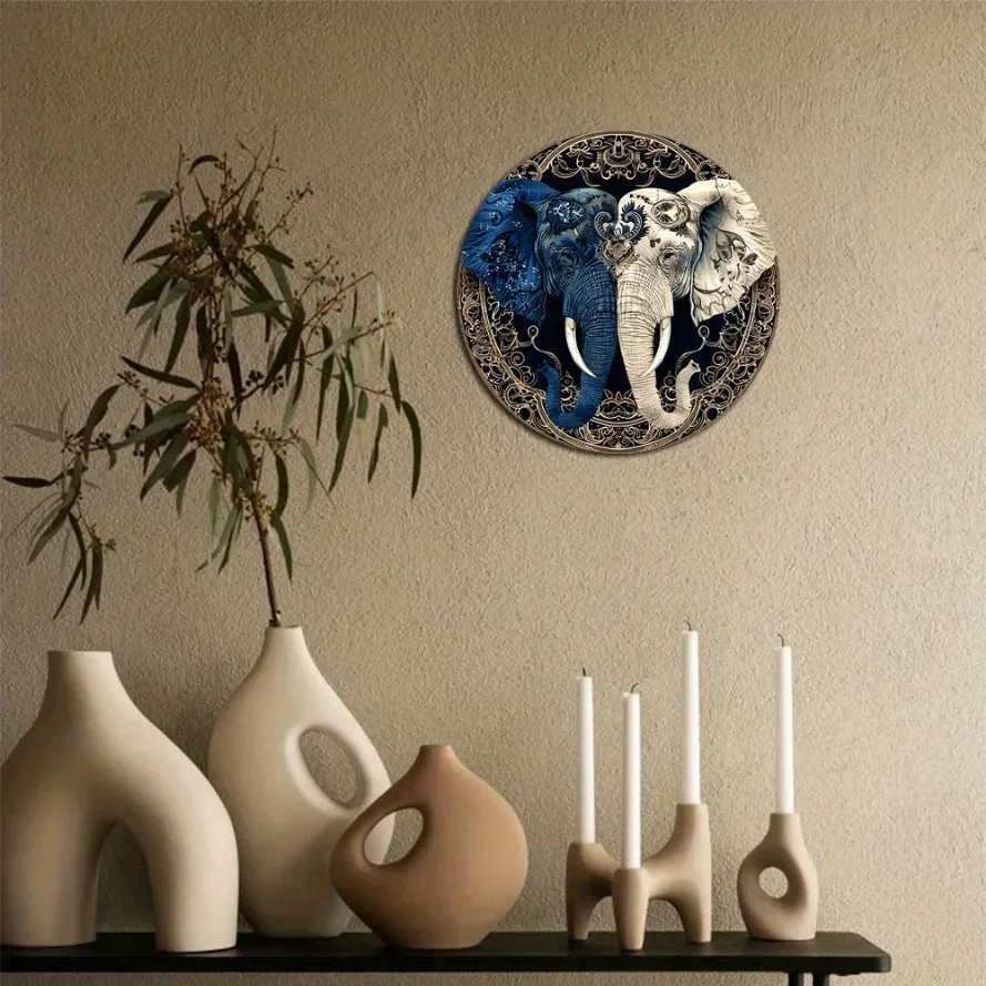لوحة من القصدير، علامة إكليل تحت عنوان الفيل، علامة ديكور معدنية مستديرة من الألومنيوم للمنزل، ديكور جدار غرفة المعيشة، هدايا منزلية جديدة