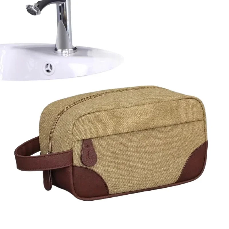 

2025 new canvas flat cosmetic bag large capacity handheld portable cosmetic storage bag high quality toilet bag