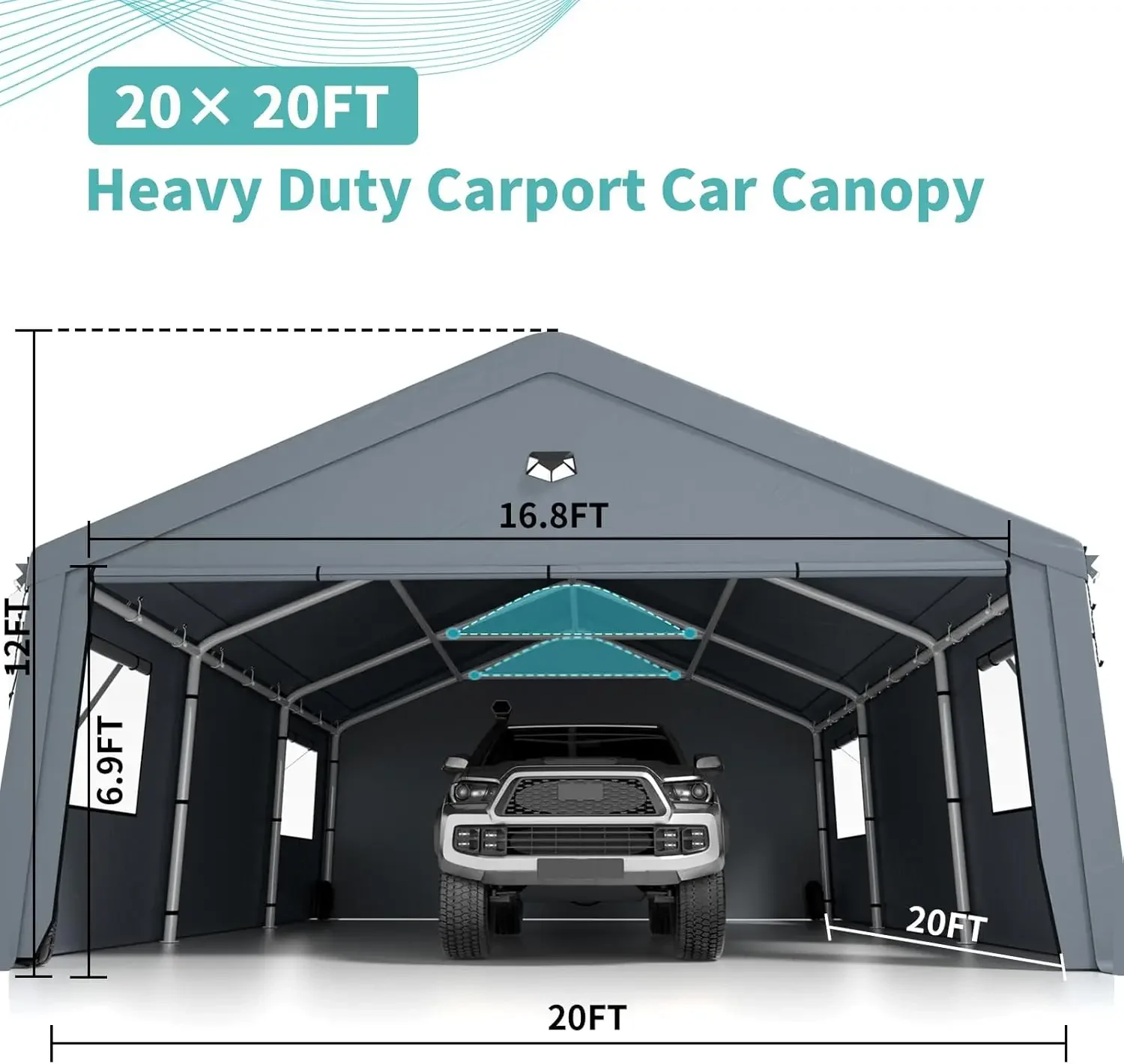 2 Car Carports 20X20 Heavy Duty,Carport Canopy, Portable Car Port Garage, Car Shelter All Weather,Gray