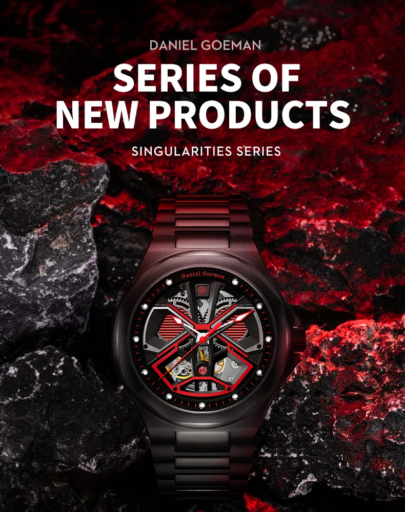 Black Friday Automatic Mechanical Watch Waterproof Sport Skeleton Wristwatch Rotating Wheel Dial Watches Factory Direct