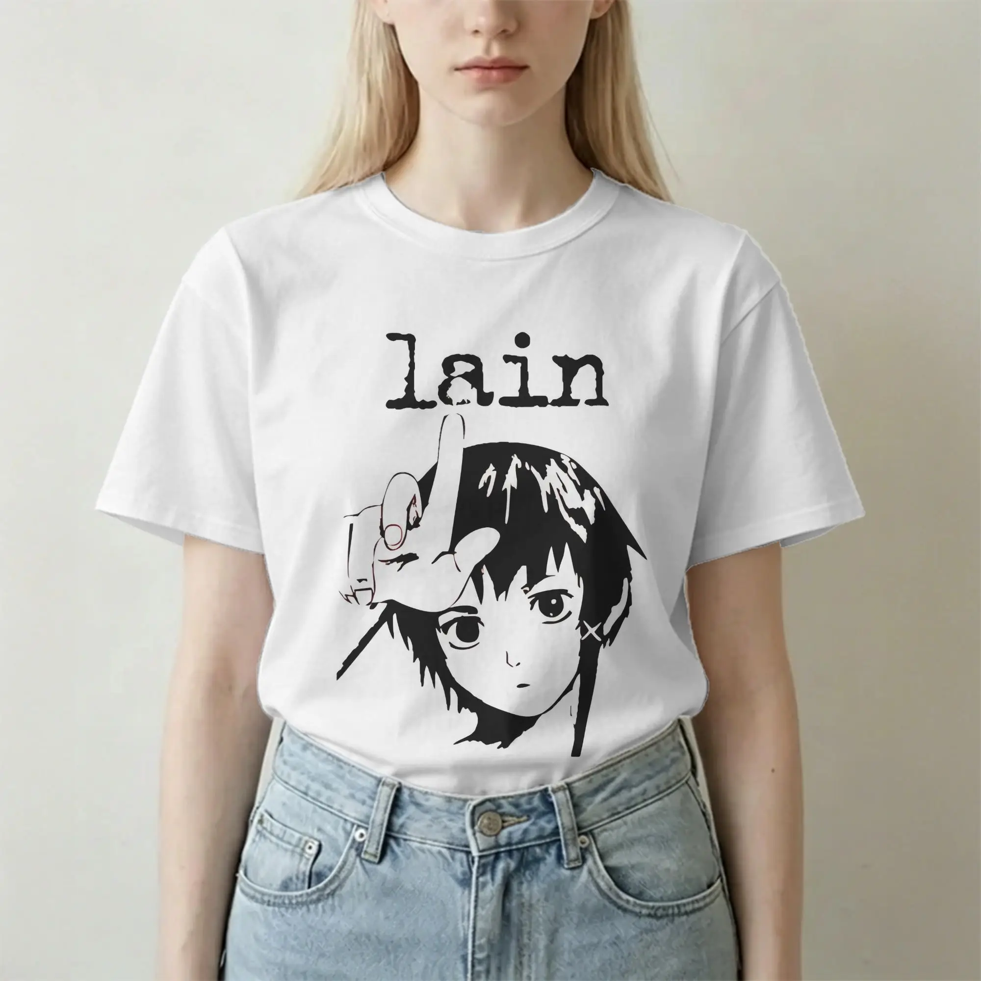 Men Women's T-Shirts Serial Experiments Lain Lwakura  Funny Cotton Tee Shirt Short Sleeve Anime Sci Fi Manga T Shirts Plus Size
