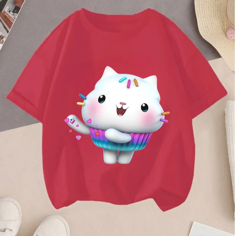 

Детская футболка Kawaii Cartoon Gabby's Dollhouse, летние повседневные топы в уличном стиле с круглым вырезом для мальчиков и девочек 3-14 лет
