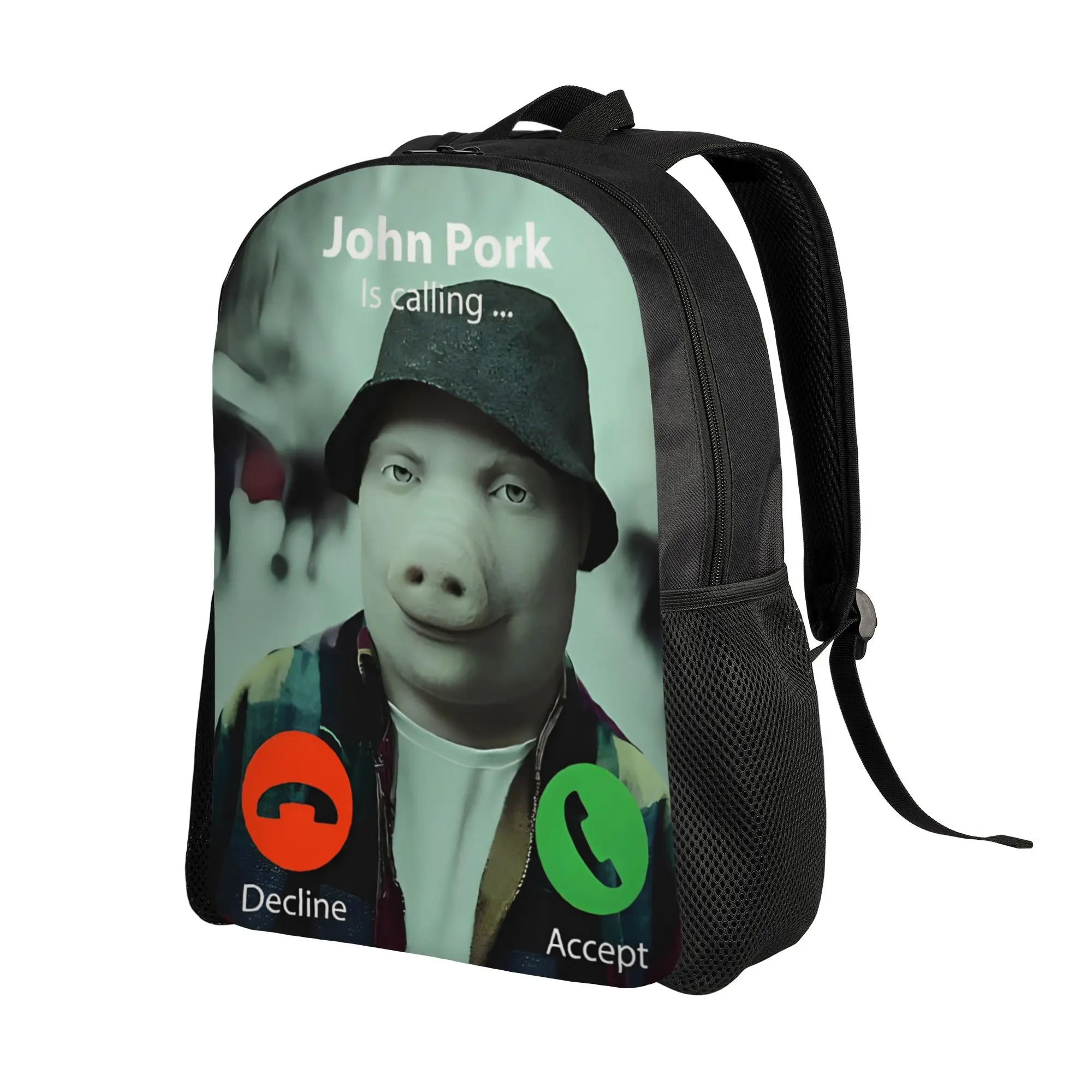 John Pork Is Calling Answer Call Phone Pig Backpack  Style Backpacks Male College Soft High School Bags Custom Rucksack