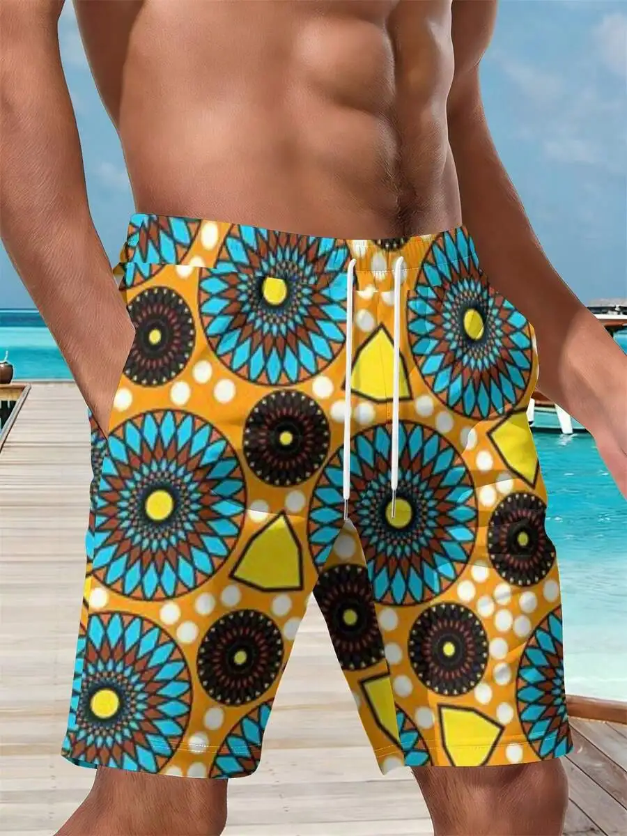 

Mens Geometric Print Beach Shorts Casual Summer Swim Trunks