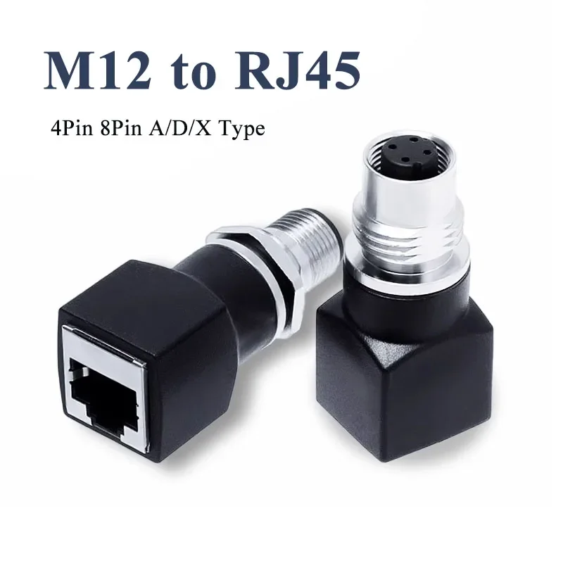 M12 Aviation Plug Socket Male Female M12 4Pin 8Pin A/D/X Type to RJ45 Connector Sensor Waterproof Ethernet Adapter with Cable