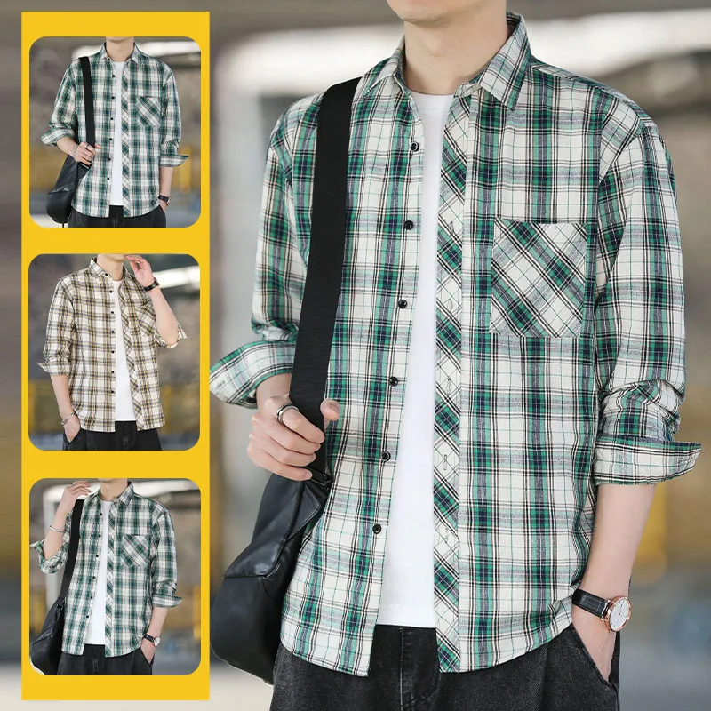 

Loose Fit Plaid Shirt Men's Spring Autumn Fashion Casual Comfortable Stylish Outerwear Polyester Cotton Recycled Fiber