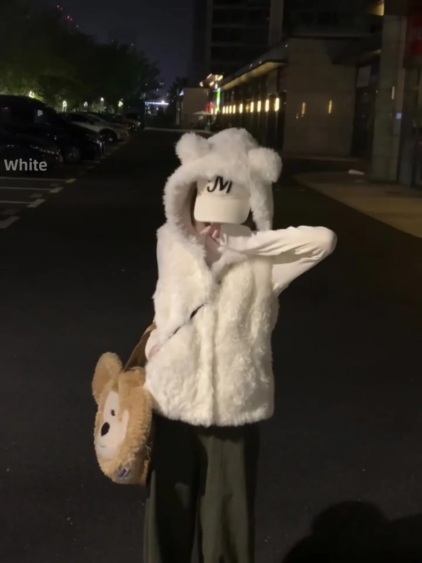 

Женская короткая куртка с капюшоном и ушками белого медведя из овечьего меха, осенне-зимняя новинка, теплая, из полиэфирного волокна, стандартная версия