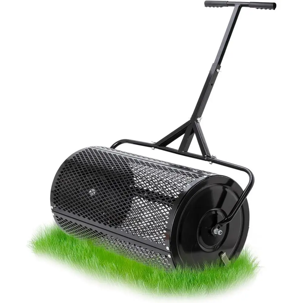 Compost Spreader 24 Inch Roller Lawn Spreader with T Shaped Handle Planting Seeding Durable Metal Mesh Spreader Lawn and Garden