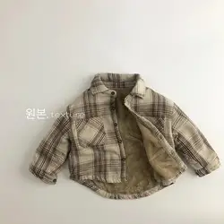 Baby Boy Girl Plaid Cotton Shirt Fleece Inside Infant Toddler Kid Casual Warm Shirt Outwear Long Sleeve Winter Baby Clothes 1-7Y