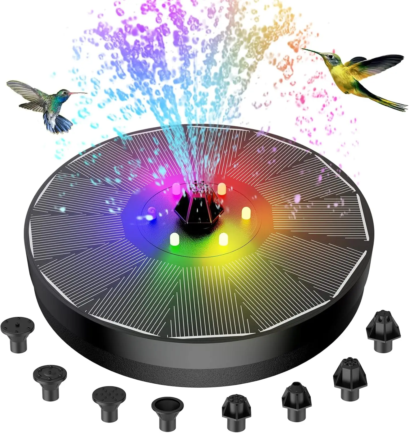 Solar Fountain For Bird Bath With Lights 8 Rgb Led Solar Powered Water Fountain For Pond Pool Outdoor Garden