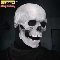 Halloween Full Head Skull Mask Carnival Adults Realistc Anonymous Moveable Mouth Jaw Anime Horror Helmet Skeleton Headgear Masks