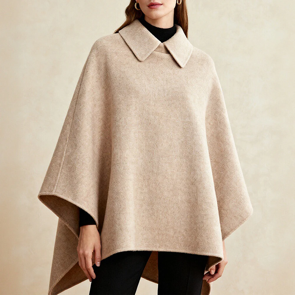 

Slimming Woolen Women's Long Coat Cowl Neck Trench Coat Elegant Autumn Winter Shoulder Wrap Independent Station