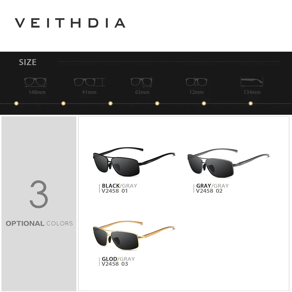 VEITHDIA Men Polarized Sunglasses Aluminum Magnesium Sun Glasses Driving Glasses Rectangle Shades For Men Oculos masculino Male