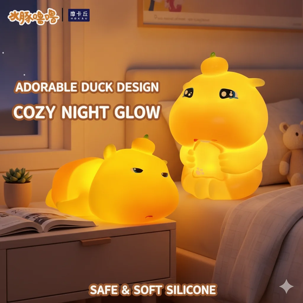 Novelty Cute Kawaii Capybara Lulu Tap Night Light Soft Silicone Warm Eye Protection Lamp For Bedroom Desk Decor Birthday Gift