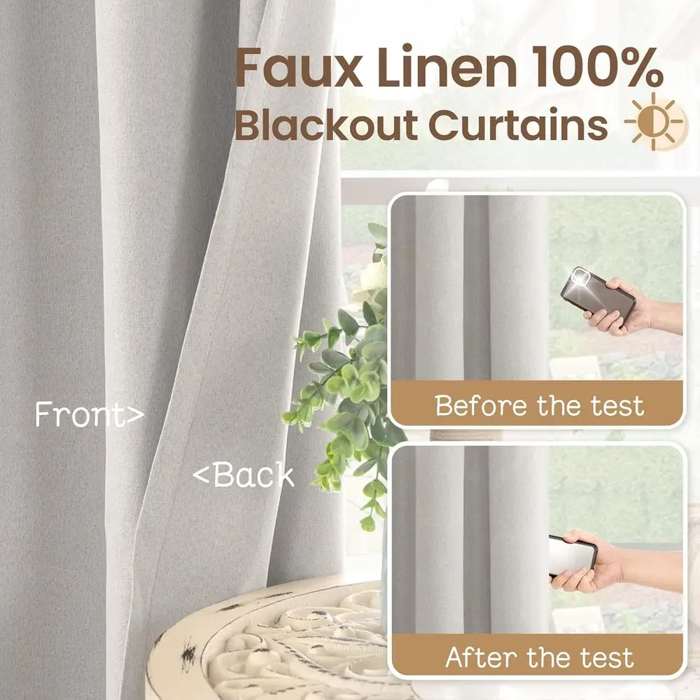 Linnen getextureerde 96-inch thermisch geïsoleerde havermout verduisteringsgordijnen, set met 2 panelen, 52x96 inch voor boerderijstijl