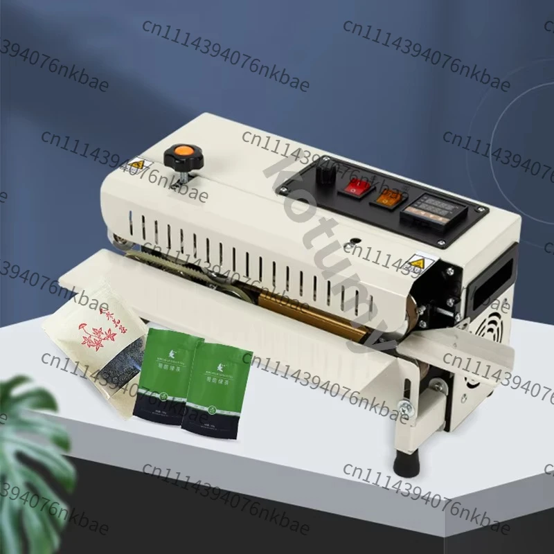 Auto Continuous Bag Sealing Machine, Horizontal Plastic Bag Band Sealer with Date Printing for Packaging