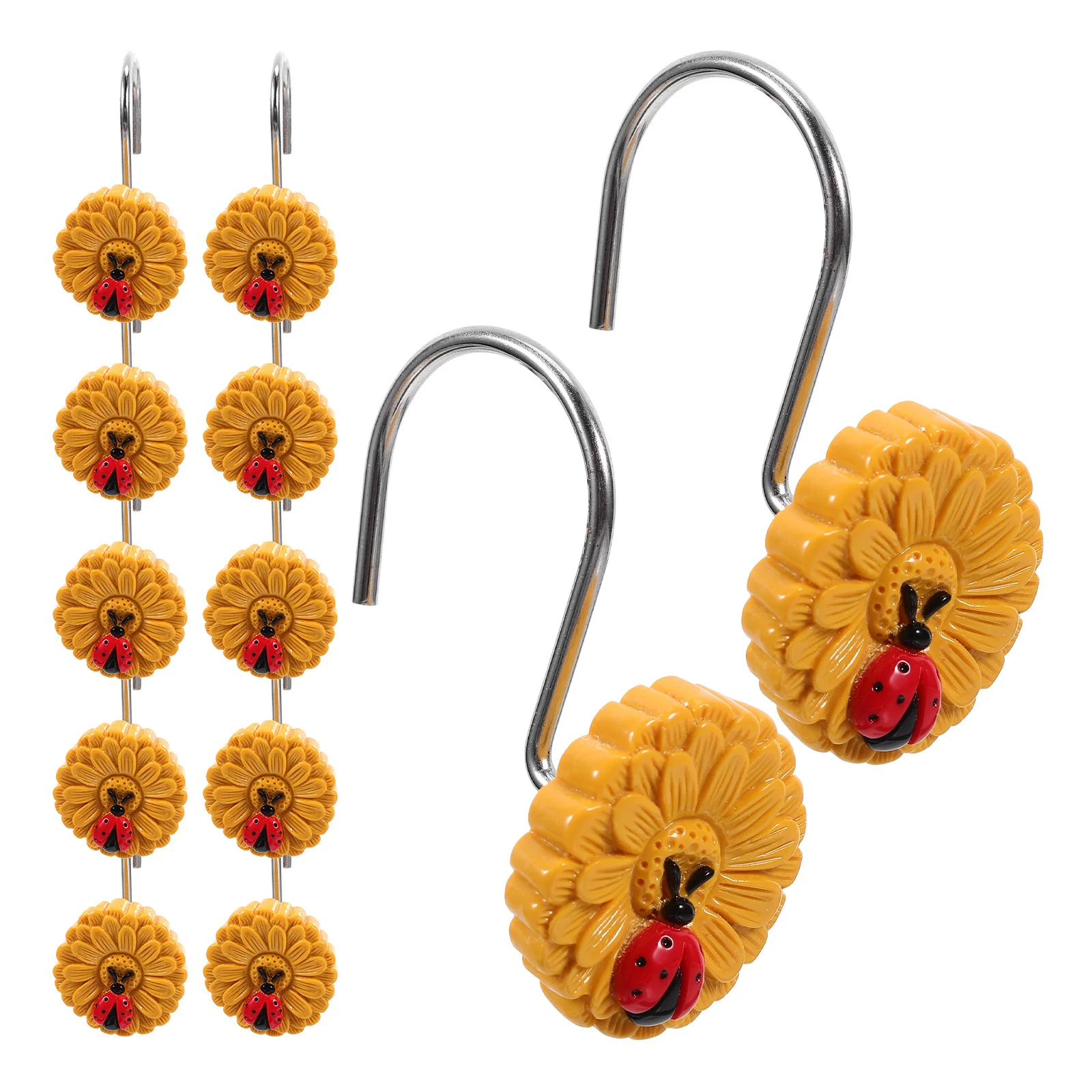 

12Pcs Shower Curtain Hangers Sunflower Ladybird Style Decorative Hooks for Bathroom Bedroom Window Curtains Shower Curtain Hook