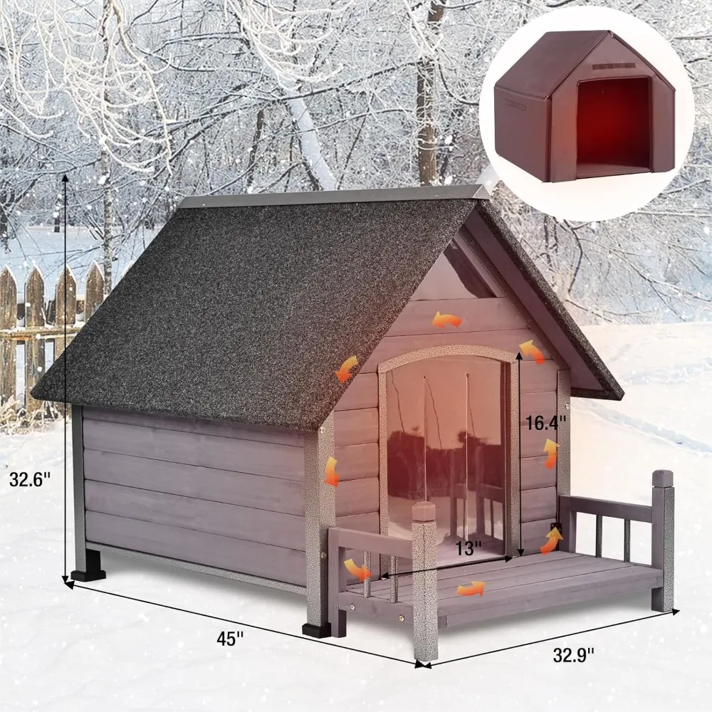 Outdoor Dog House with Insulated Liner, Winter Kennel for Small Medium Dogs, Anti-Biting Metal Frame, Heated Dog House