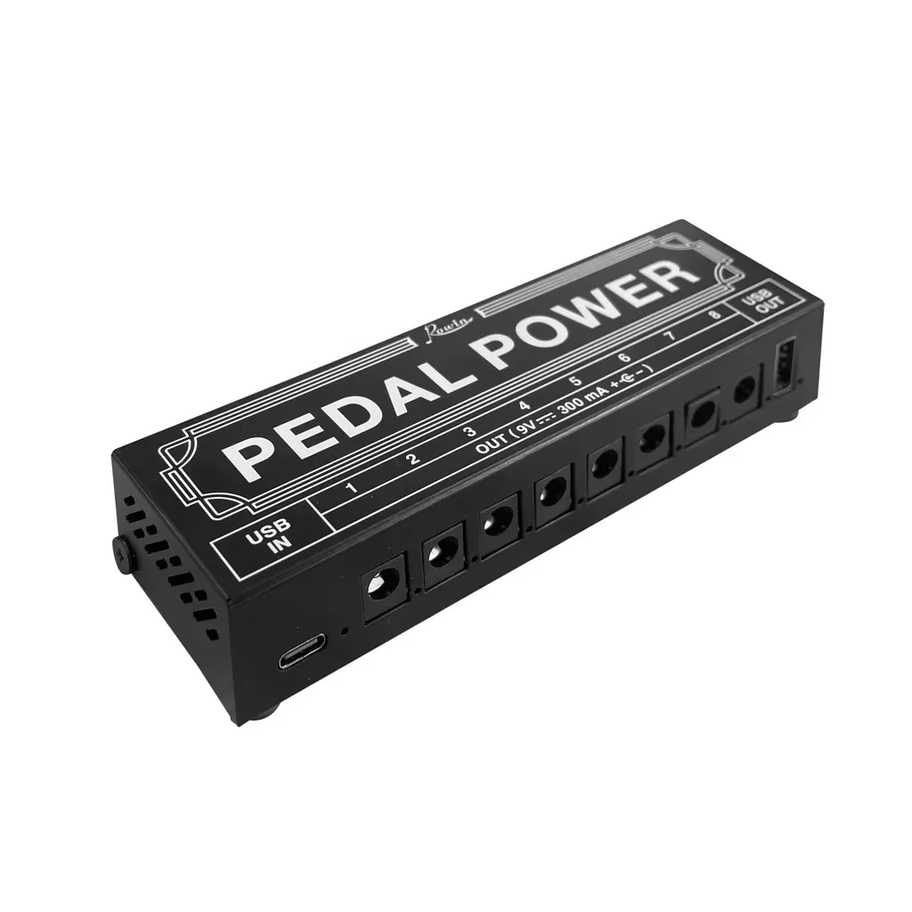 ROWIN Effektpedal-Netzteilquelle, 8 isolierte DC-Typ-C-Eingänge, Ausgänge, 5 V, USB-Ausgang, 9 V, 300 mA, Schutz für Gitarrenzubehör