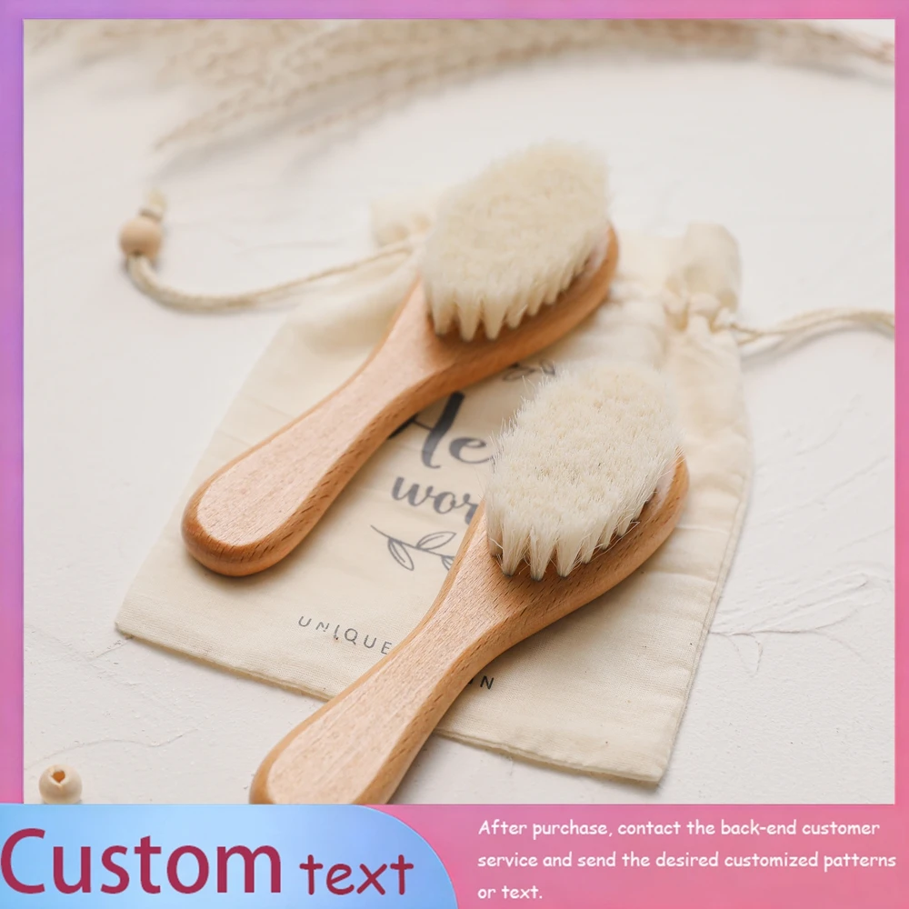 

Custom 1PC Baby Comb Set Baby Care Hair Brush Beech Soft Wool Wood Comb Newborn Massager Baby Shower And Gift Baby Hair Soothing