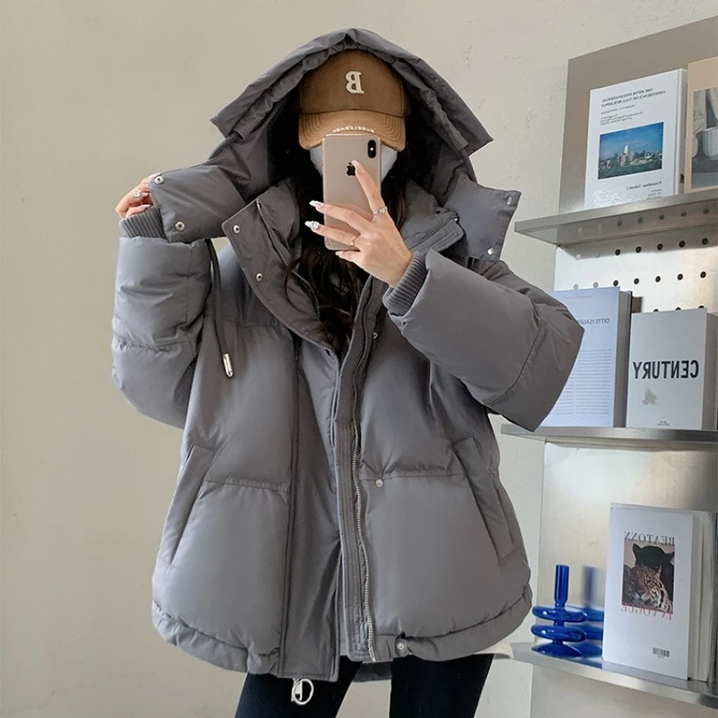 

Casual Solid Cotton Coat Women Hooded Parkas Zip Thick Warm Jackets 2025 Autumn Winter Coats Button Padded Streetwear Overcoats
