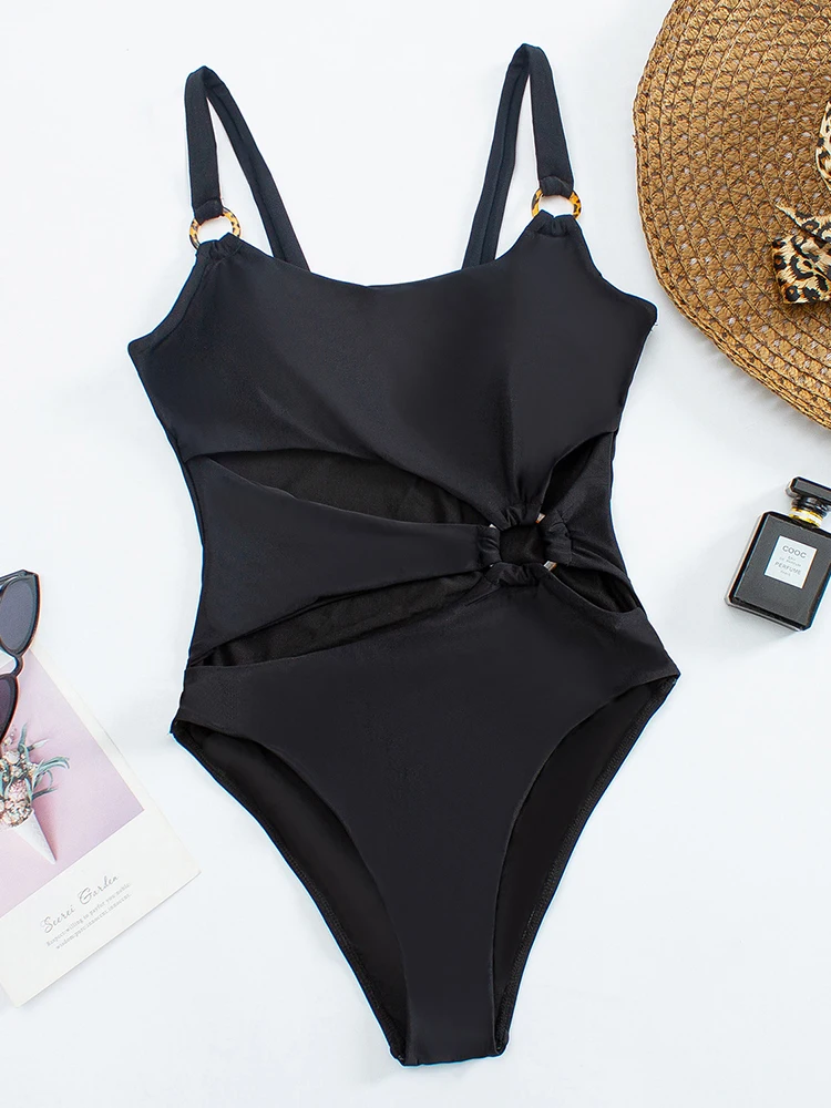 2024 New Sexy Solid One Piece Swimsuit Women Hollow Out Swimwear Female Push Up Monokini Bathers Bathing Suits Summer Beach Wear