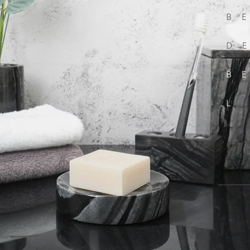 1PCS Natural Marble Toiletry Supplies Lotion Bottle Gargle Cup Soap Dish Toothbrush Holder Cotton Swab Box Toilet Brush Bathroom