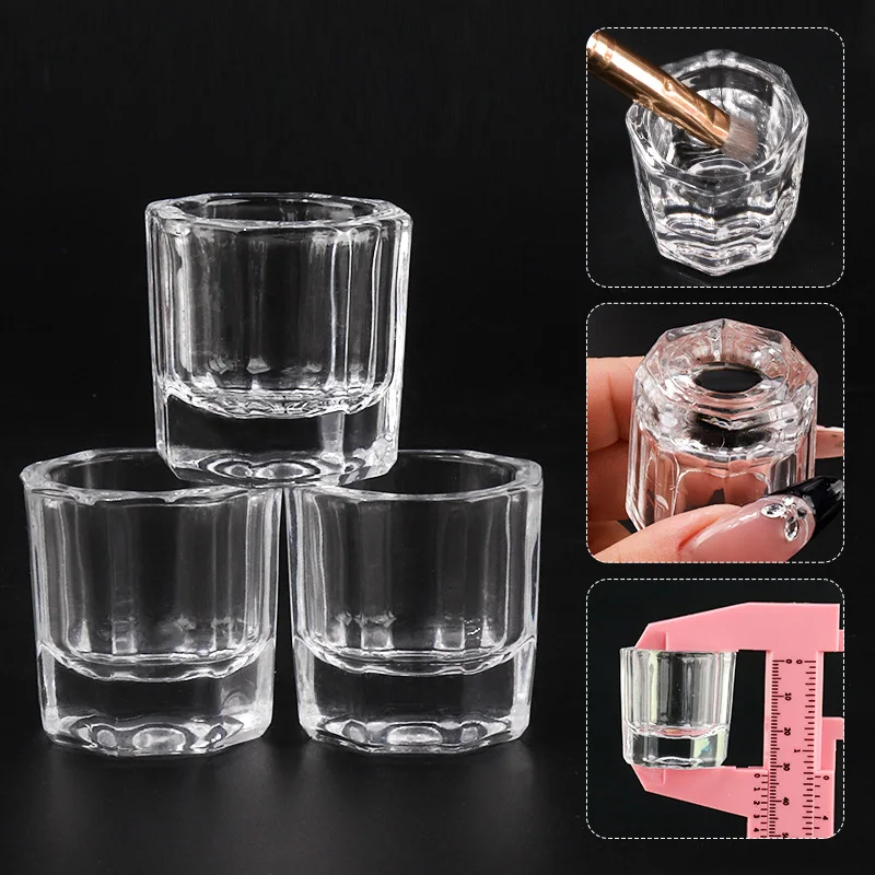 1pcs Crystal Glass Liquid Ink Holder Nail Art Cup Small Octagonal Powder Pigment Nail Brush Cleaning Bowl Cups Toning Makup Tool