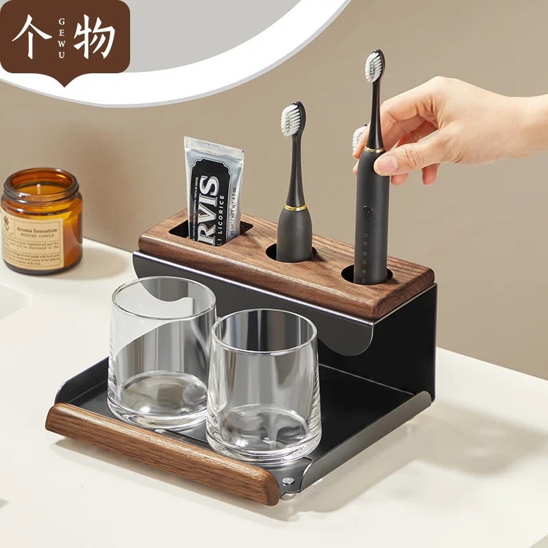 

Suitable forWalnut Electric Toothbrush Shelf Toilet Bathroom Wash Counter Tooth Cup Toothpaste Mouthwash Cup Storage Rack