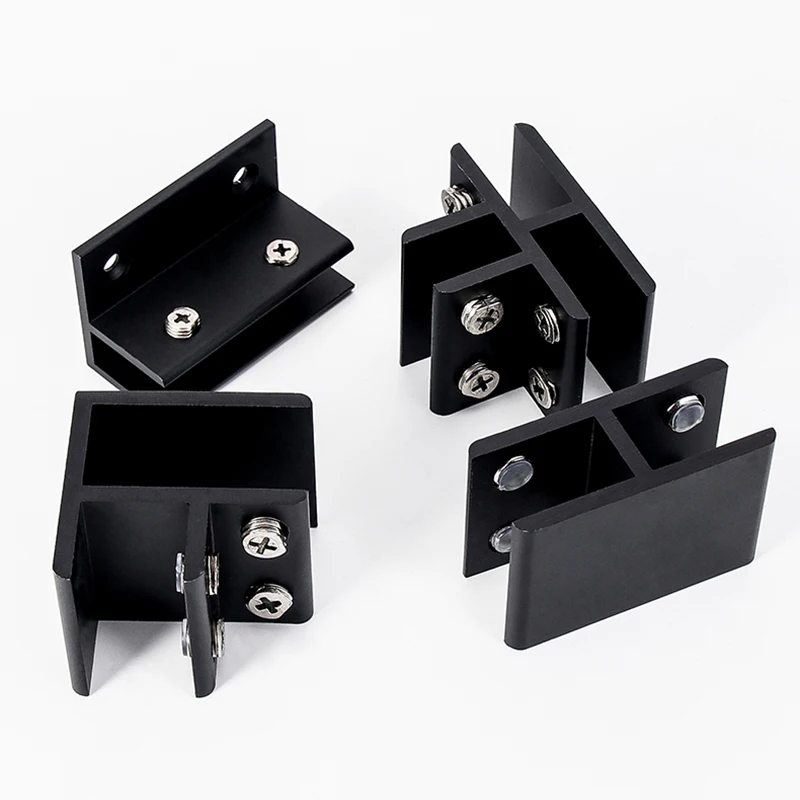 4X Glass Clamp Adjustable Aluminum Glass Shelf Support Bracket Glass Clip Holder for 6-20mm 90/180 Degrees/T Shape Black GF1211