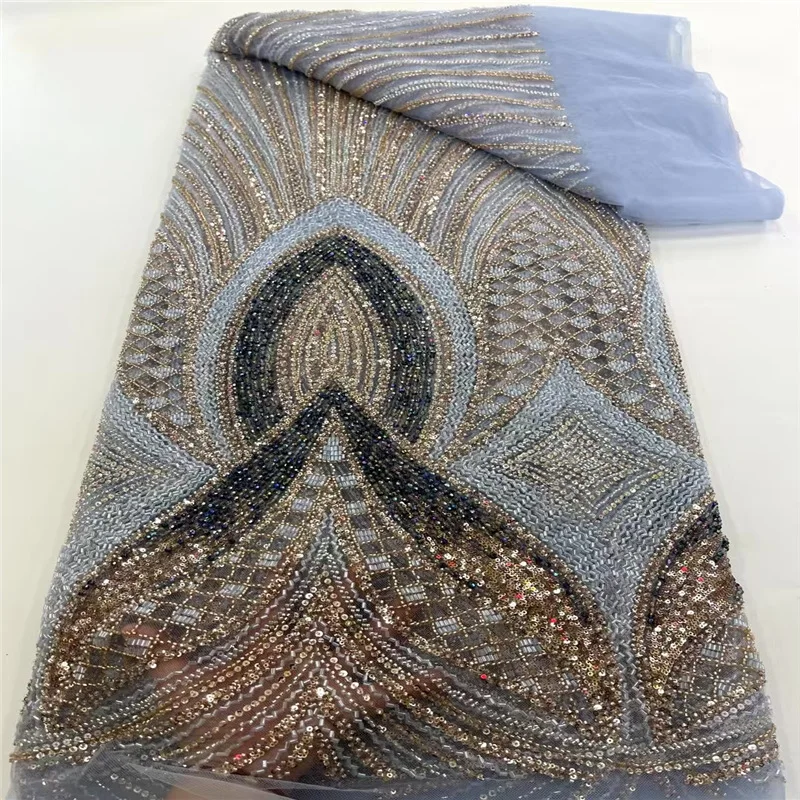 

Heavy-Duty Beaded Embroidery Pearl Sequin Lace Fabric 5 Yards Color for High-End Dresses DIY Craft Garment Accessories