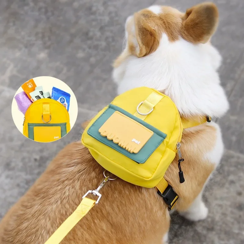 Pet Backpack With Harness Collar Outdoor Travel Portable Dog Training Treat Pouch Puppy Snack Reward Waist Bag Dogs Poop Bags