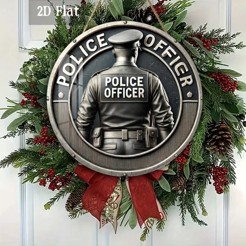 2D Flat - 1pc Round Panel Artwork Featuring a Police Officer'S Badge Design, Ideal for Wall Decoration. This Law Enforcement Sym