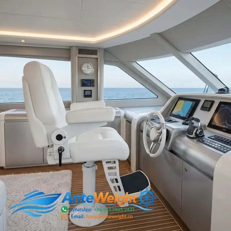 PU Leather Foldable Boat Captain Seat Marine Pilot Chair Ergonomic Support with Pedestal for Yacht Pontoon Marine Commercial