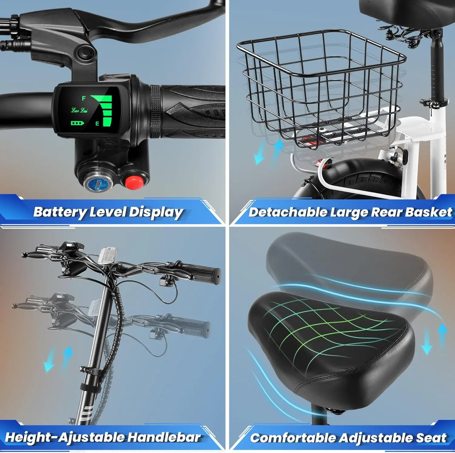 سكوتر كاروم الكهربائي للبالغين والمراهقين، محرك ذروة 350 وات، نطاق أقصى 30 ميل، سكوتر كهربائي قابل للطي وسلة قابلة للفصل #5