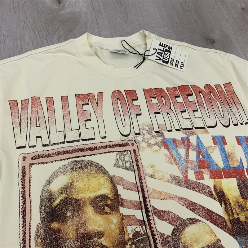 تيشيرتات رجالي مطبوعة بأحرف VALLEY تي شيرتات من القطن الخالص كبيرة الحجم ملابس الشارع الأمريكية