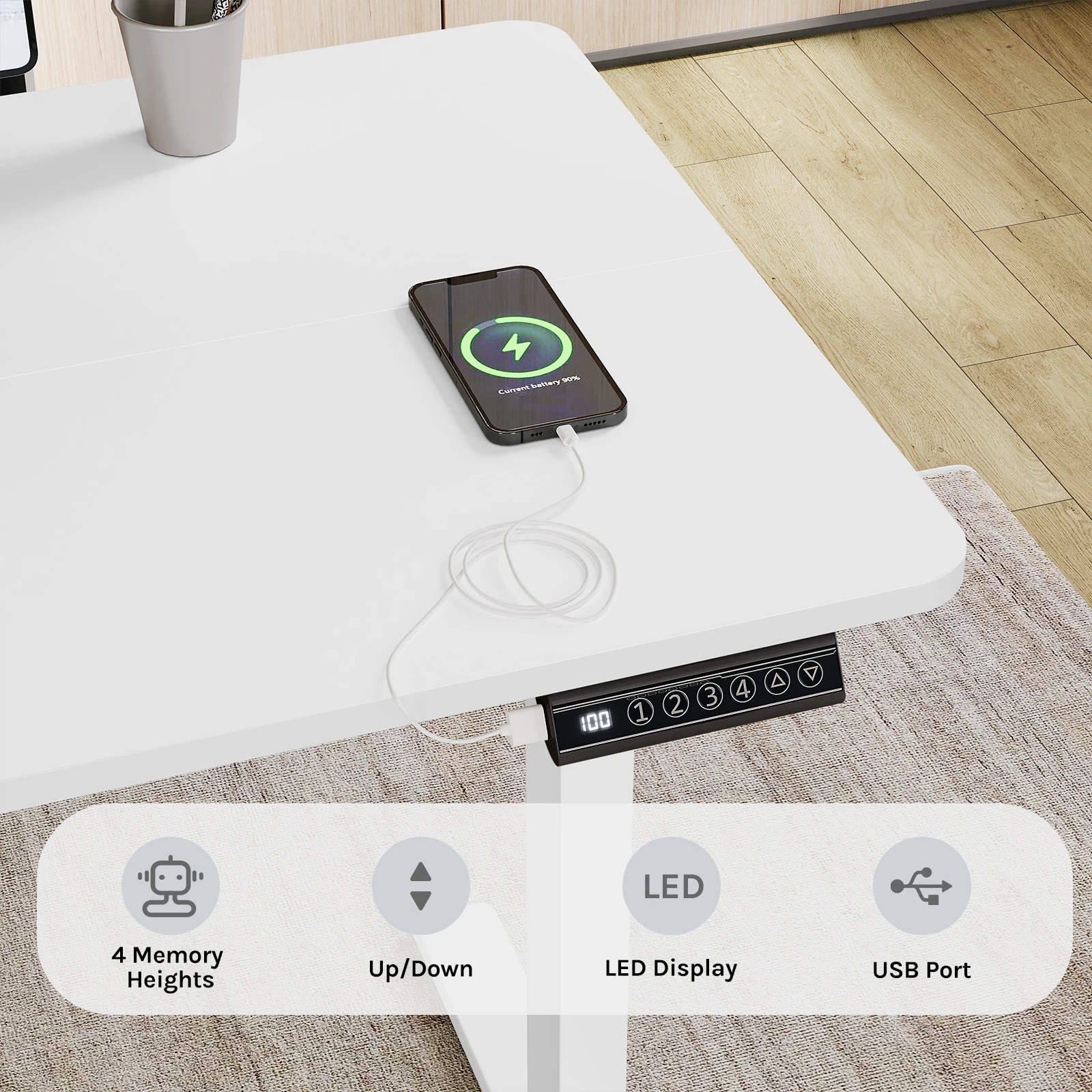 WOLTU Electric Standing Desk Height Adjustable Computer Desk with USB Charging Port Ergonomic Work Table with Memory Control