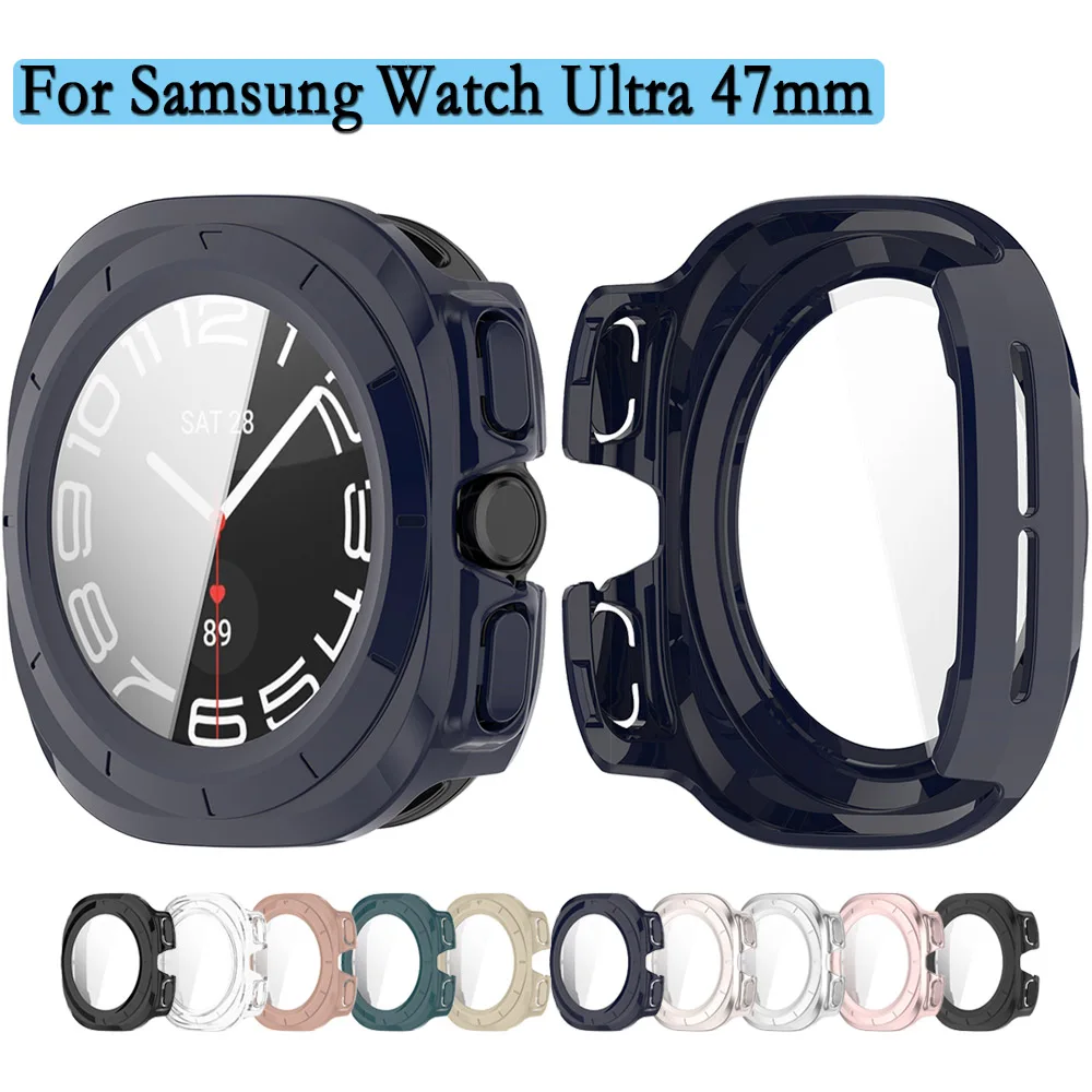 Watch Case For Samsung Watch Ultra 47mm Screen Protection Full Coverage PC Hard Cover With High-quality Tempered Glass