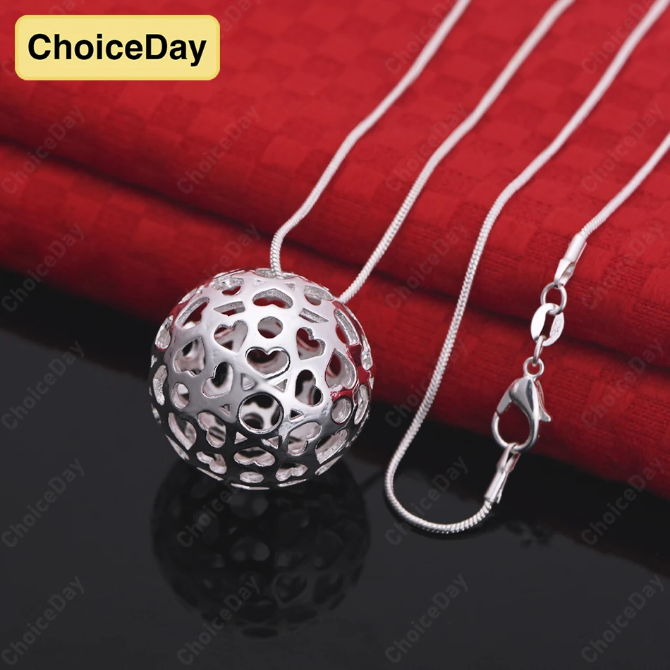 

ChoiceDay 925 Sterling Silver Exquisite Round Ball Hollow Necklace Women's Gift Fashion Jewelry Party Accessories