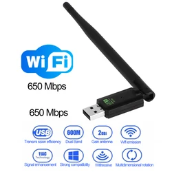 Adaptador WiFi USB de 650Mbps, banda Dual, 2,4G, 5Ghz, tarjeta de red inalámbrica 802.11AC, RTL8811, Dongle, antena, unidad gratuita, receptor Wifi