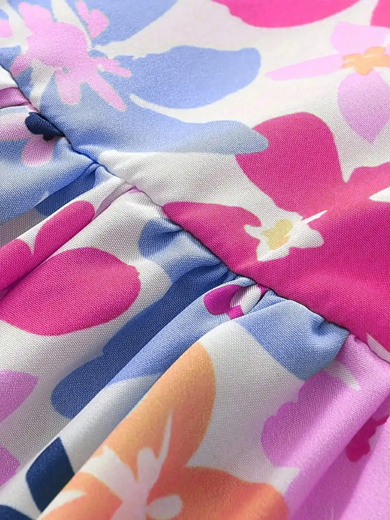 2026 Süßes Lässiges Sommer-Party-Geschenk für Mädchen Blumenmuster Schleife Quadratischer Kragen Dekoratives Kurzarm-Mädchenkleid – Detail 13