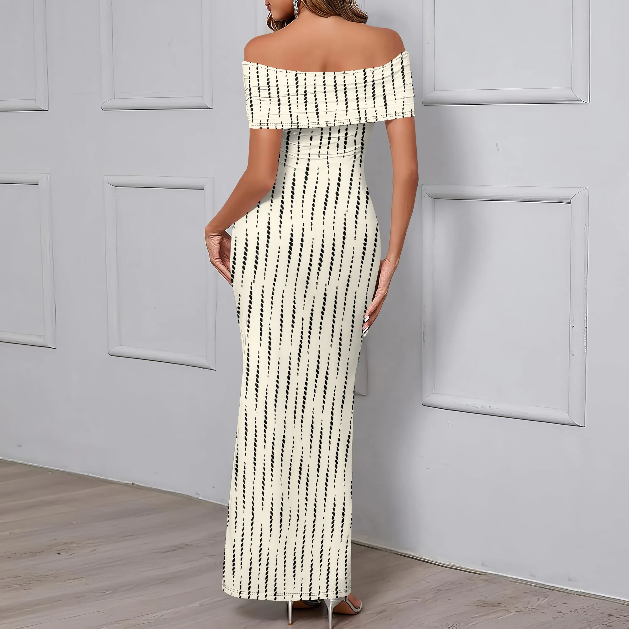 Damen-Maxikleid mit Mesh-Blumenmuster, 2025, Sommer, schulterfrei, gerüscht, figurbetont, lange Cocktailparty-Kleider