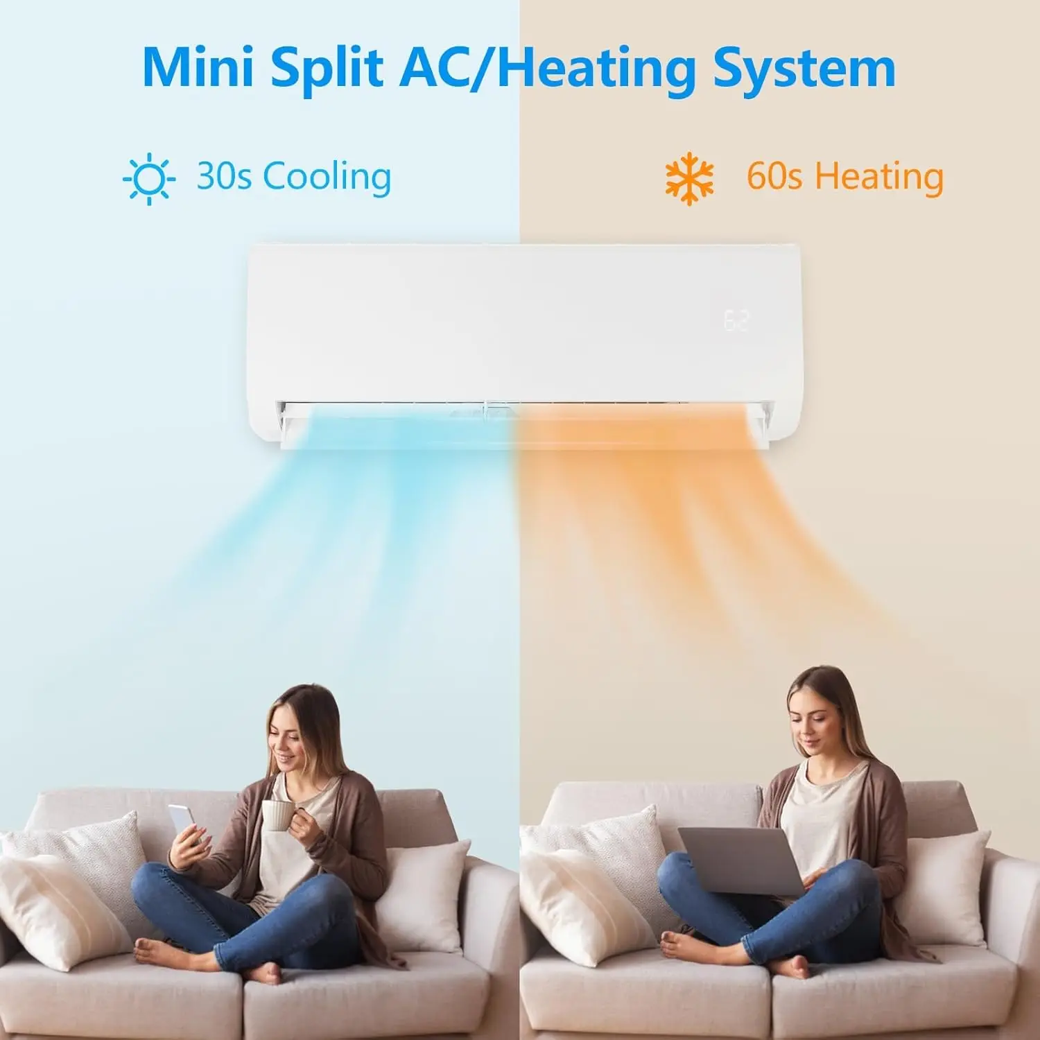 18,000 BTU Ductless Mini Split AC/Heating System, 20 SEER Inverter Split-System Wall Air Conditioner with Heat Pump,, Custom
